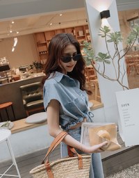 Casual Chic Drawstring Crop Denim Top
