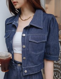 Elevated Casual Stitching Pocket Crop Blouse Shirt