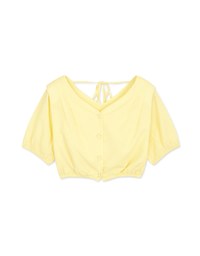 Whimsical Textured Cinched Waist Crop Top (With Shoulder Pads)