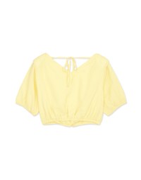 Whimsical Textured Cinched Waist Crop Top (With Shoulder Pads)