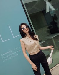 Smart Casual Cotton Linen Suit Collar Crop Top (With Shoulder Pads)