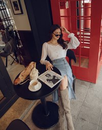Side Slit Design Denim Jeans Midi Skirt