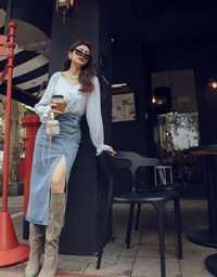 Side Slit Design Denim Jeans Midi Skirt