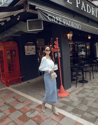Side Slit Design Denim Jeans Midi Skirt