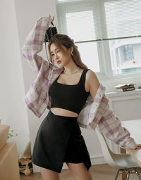 Asymmetric Back Elastic Skirt With Overlapping Slit