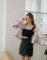 Asymmetric Back Elastic Skirt With Overlapping Slit