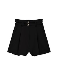 High Waisted Double Belted Pleated Shorts