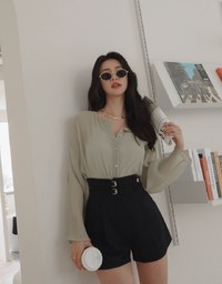 High Waisted Double Belted Pleated Shorts