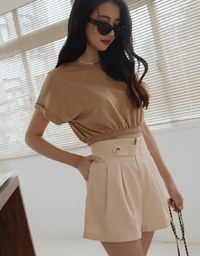 360° High Waisted Side-Button Pleated Suit Shorts
