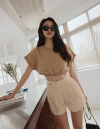 360° High Waisted Side-Button Pleated Suit Shorts
