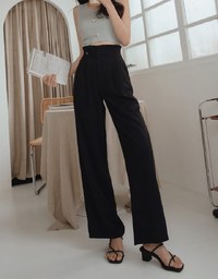 360° High Waisted Side-Button Pleated Wide Pants