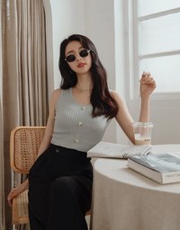 360° High Waisted Side-Button Pleated Wide Pants