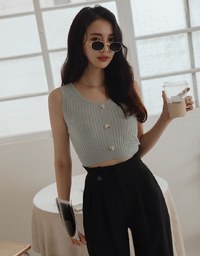 360° High Waisted Side-Button Pleated Wide Pants