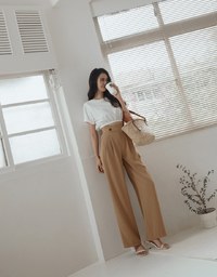360° High Waisted Side-Button Pleated Wide Pants