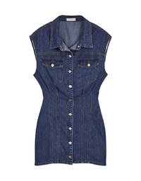 Sleeveless Button Down Pleated Denim Jeans Jeans Mini Dress