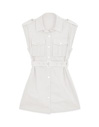 Smart Casual Sleeveless Button-Down Shirt Dress (With Belt)