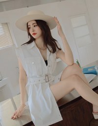 Smart Casual Sleeveless Button-Down Shirt Dress (With Belt)