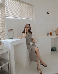 Smart Casual 2WAY Sleeveless Shirt Maxi Dress (With Sash)