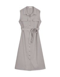 Smart Casual 2WAY Sleeveless Shirt Maxi Dress (With Sash)