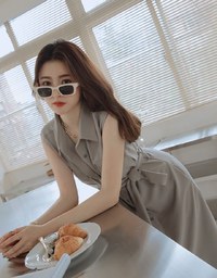 Smart Casual 2WAY Sleeveless Shirt Maxi Dress (With Sash)