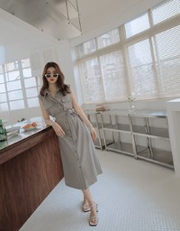 Smart Casual 2WAY Sleeveless Shirt Maxi Dress (With Sash)