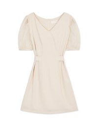 Classy Demure Splice Mesh Sleeve Tie-Back Mini Dress