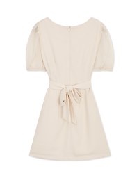 Classy Demure Splice Mesh Sleeve Tie-Back Mini Dress