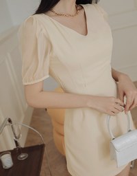 Classy Demure Splice Mesh Sleeve Tie-Back Mini Dress