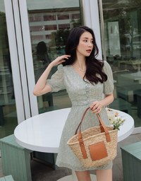 Sweet Sultry Ditsy Floral Mini Dress (With Shoulder Pads)