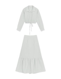 Elegant Drawstring Blouse Shirt + Peplum Maxi Skirt Set Wear