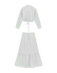 Elegant Drawstring Blouse Shirt + Peplum Maxi Skirt Set Wear