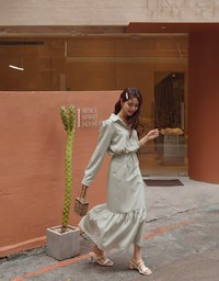 Elegant Drawstring Blouse Shirt + Peplum Maxi Skirt Set Wear