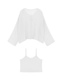 Wrinkled Sheer Collarless Shirt Set Wear