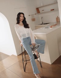Wrinkled Sheer Collarless Shirt Set Wear