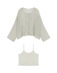 Wrinkled Sheer Collarless Shirt Set Wear