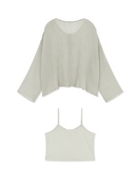 Wrinkled Sheer Collarless Shirt Set Wear
