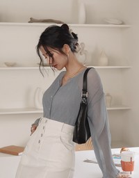 Wrinkled Sheer Collarless Shirt Set Wear