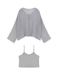 Wrinkled Sheer Collarless Shirt Set Wear