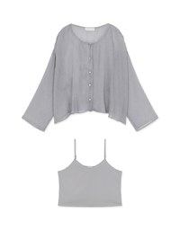 Wrinkled Sheer Collarless Shirt Set Wear