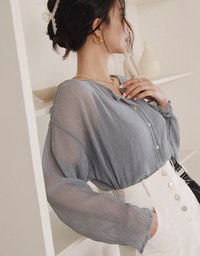Wrinkled Sheer Collarless Shirt Set Wear