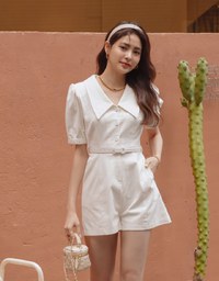 Vintage Wide Collar Detachable Shoulder Pads Jumpsuit (With Belt)