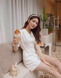 Vintage Wide Collar Detachable Shoulder Pads Jumpsuit (With Belt)