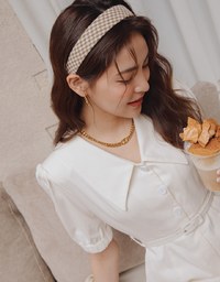 Vintage Wide Collar Detachable Shoulder Pads Jumpsuit (With Belt)