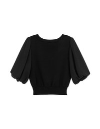 Elevated Detailing V-Neck Splice Puff Sleeve Crop Top