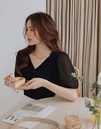 Elevated Detailing V-Neck Splice Puff Sleeve Crop Top