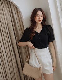 Elevated Detailing V-Neck Splice Puff Sleeve Crop Top