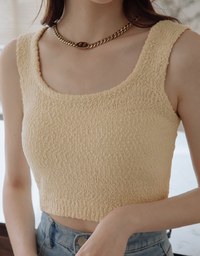Crinkled Embossed U-Neck Crop Knit Tank Top