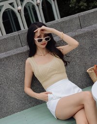 Enhanced Square Neck Textured Crop Knit Tank Top