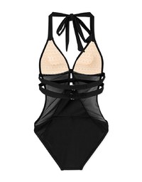 【PUSH UP】One Piece Swimsuit Bikini With Partial See Through Mesh