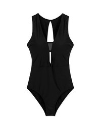 【TIFFANY】Deep V Hollow One-Piece Swimsuit Push Up Bra Padded